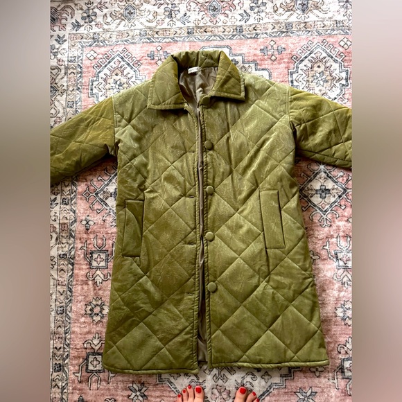 Olive Quilted/Faux Leather Women's Coat - Picture 1 of 4